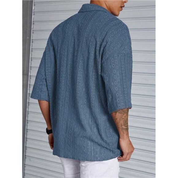 Loose Fit Men's Solid Drop Shoulder Shirt - Men Summer & Beach Wear - Picture 2 of 7